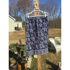 Country store womens midi skirt S stretchy navy blue white paisley summer modest